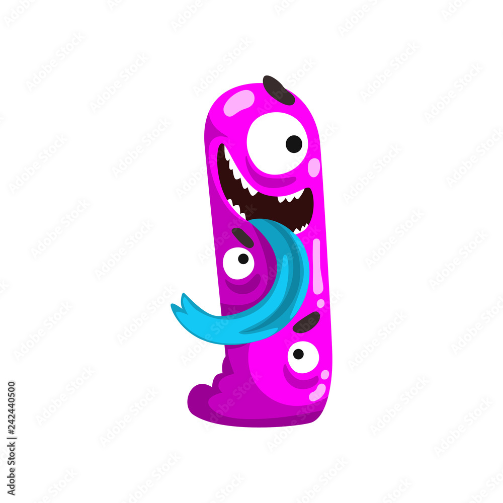 Funny purple monster with its tongue out, fabulous creature cartoon ...