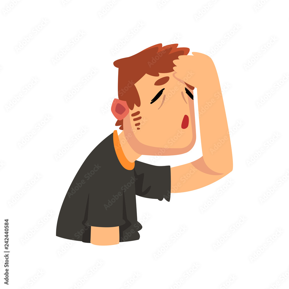 Man suffering from headache, migraine, health problems, sick unhappy man character vector Illustration Man suffering from headache, migraine, health problems, sick unhappy man character vector Illustration