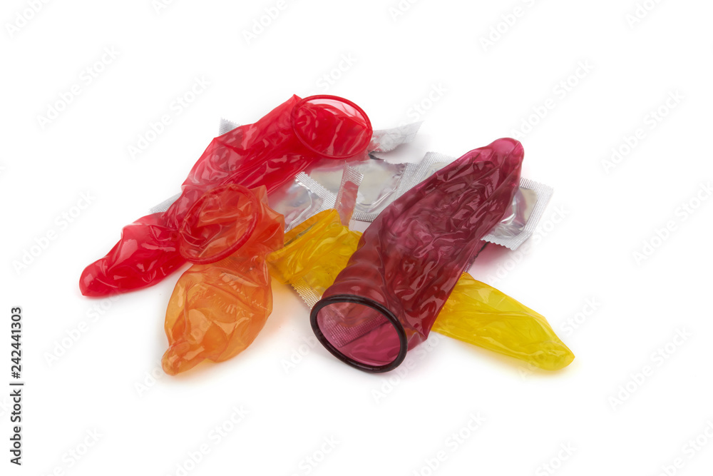 Colorful condoms isolated Stock Photo | Adobe Stock