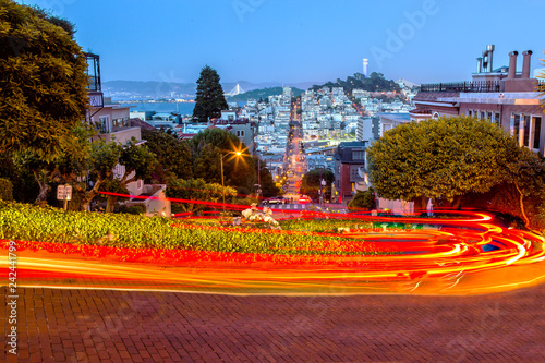 Lombard Street in San Francisco at Dusk as Long Exposure