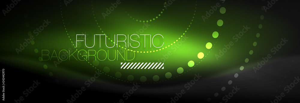 Glowing neon circle line dots, round line design, abstract style on black background. Neon abstract round circles Magic neon lights and glowing dots