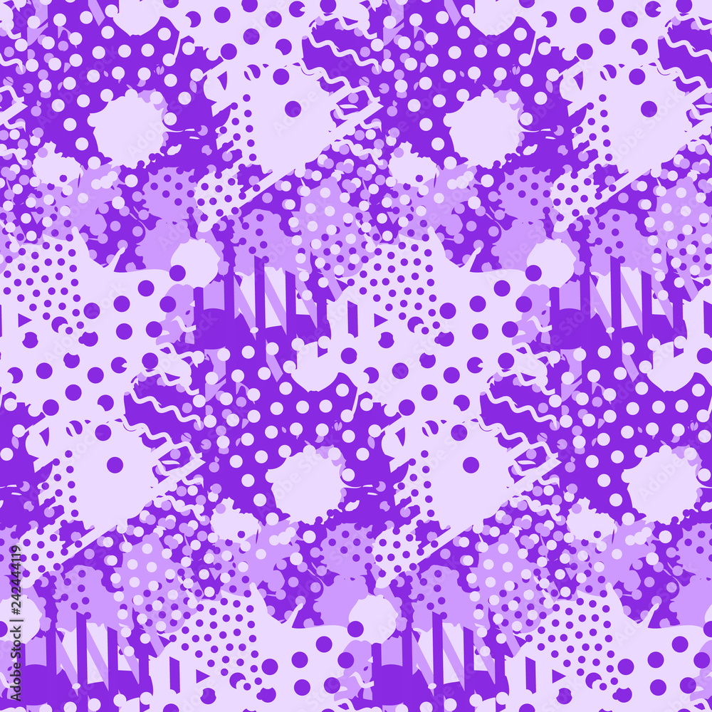 Abstract tile violet pattern. Seamless print texture with liquid and geometric shapes of proton purple color.