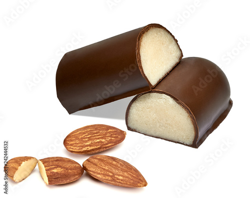 Chocolate covered marzipan bars isolated on a white background  photo