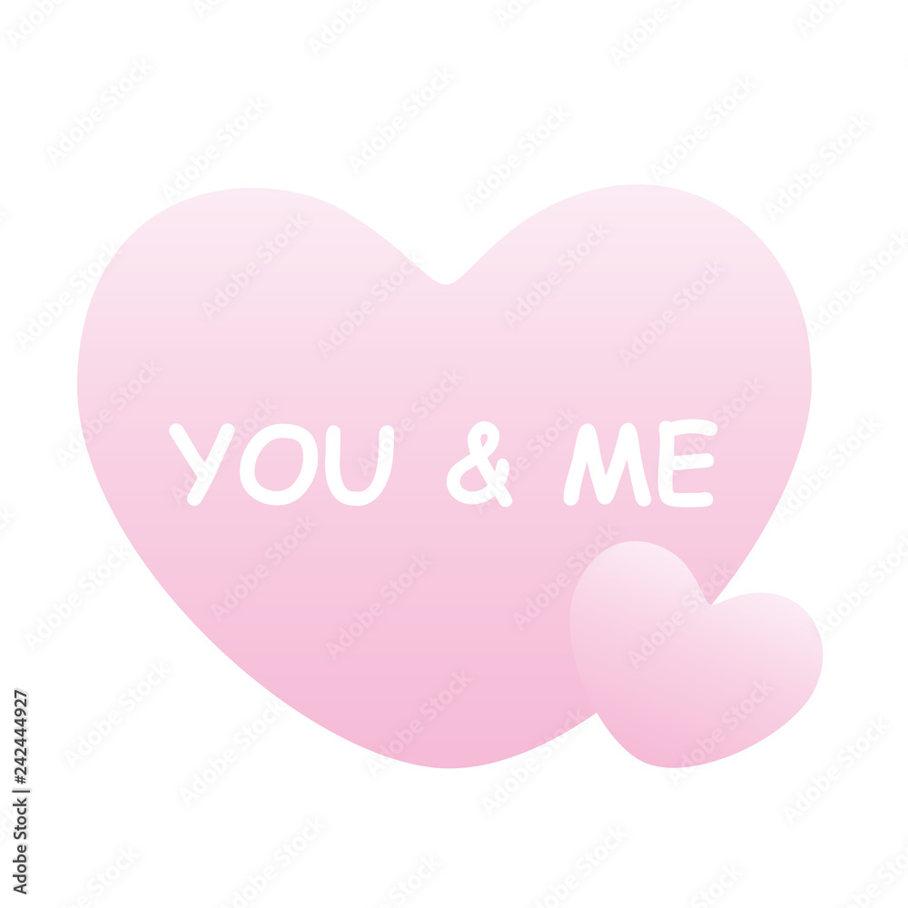 you and me bright pink hearts on white background vector illustration EPS10