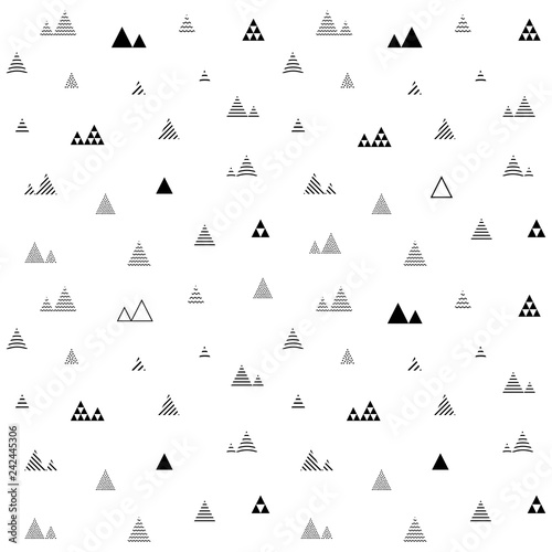 Triangles seamless pattern. Abstract geometric repeat with little and tiny triangular shaped trees or homes.