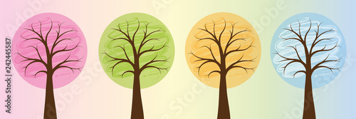 four seasons colorful trees in bright colors spring summer autumn winter vector illustration EPS10