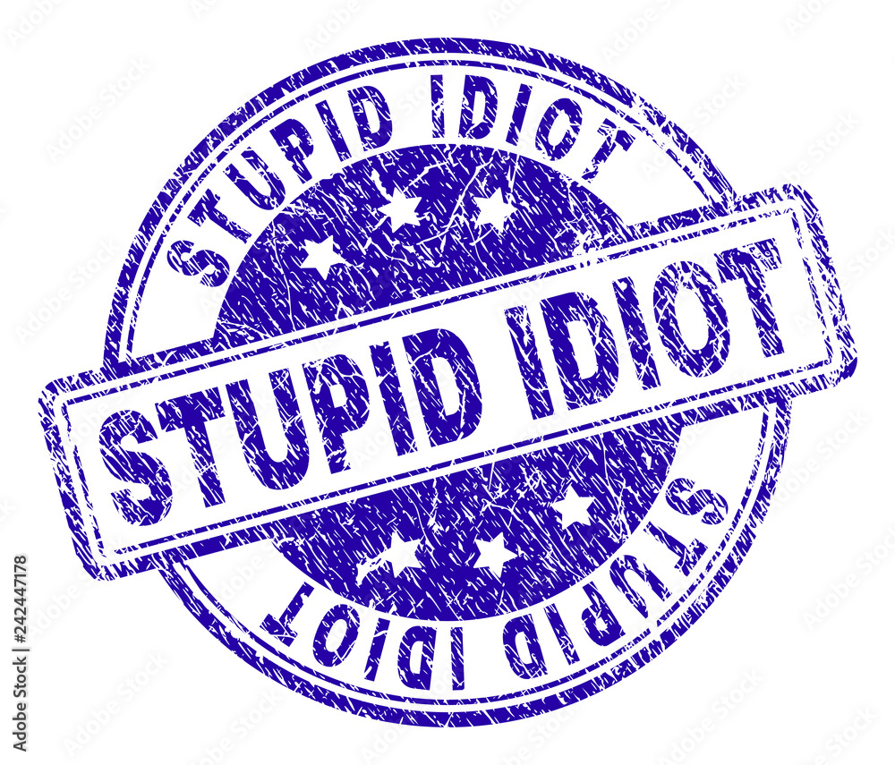 STUPID IDIOT stamp seal imprint with grunge texture. Designed with rounded  rectangles and circles. Blue vector rubber print of STUPID IDIOT label with  grunge texture. Stock Vector | Adobe Stock