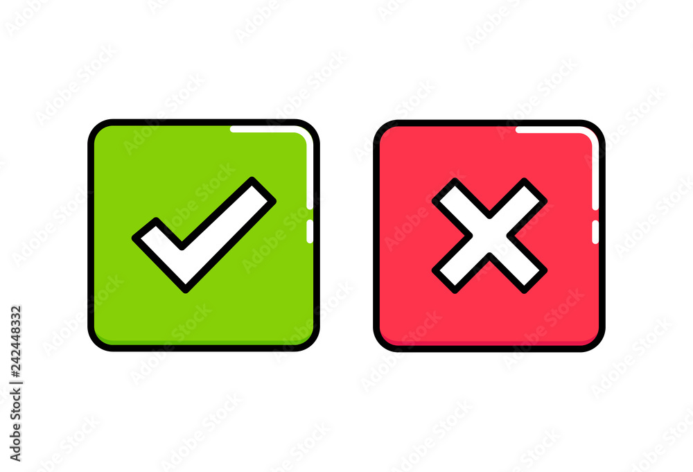 Do and Don't square box vector icons. Modern flat illustration. Check tick and reject icons in green and red square. Outline icons for your project. Do and Don't square box vector icons. Modern flat illustration. Check tick and reject icons in green and red square. Outline icons for your project.
