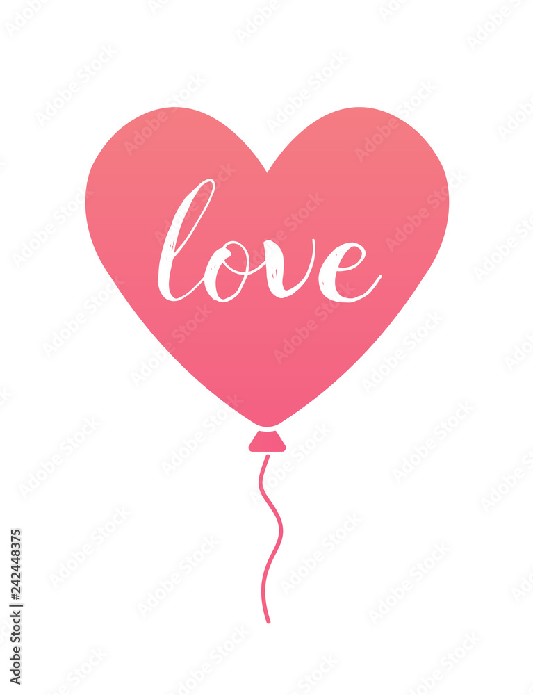 Vector love concept for Happy Valentine's Day. Flat illustration of heart balloon. Romantic helium balloon isolated on white background. Love balloon sign.