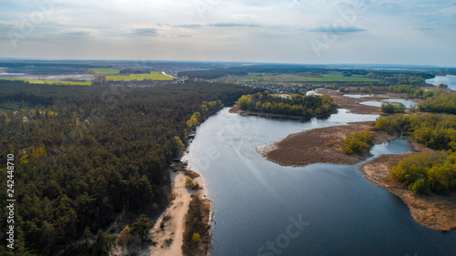 river landscape with lot of islands showed from drone 