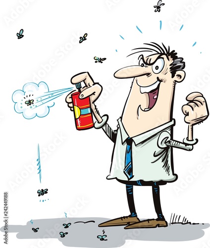A man kills a fly with insecticide