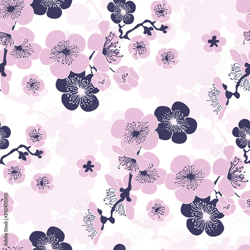 cherry blossom seamless pattern in violet colors
