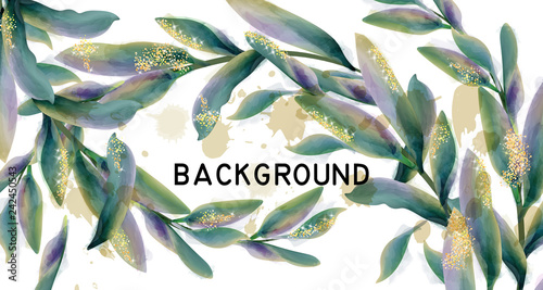 Leaves watercolor background Vector. Green abstract style decorations