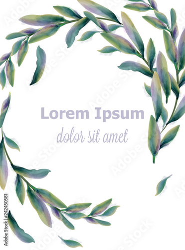Leaves watercolor background Vector. Green abstract style decorations
