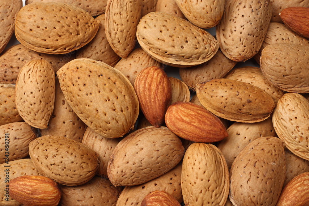 almonds background. almonds texture. top view. macro