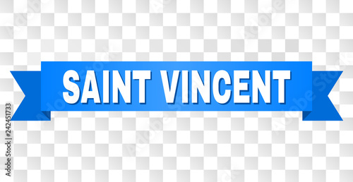 SAINT VINCENT text on a ribbon. Designed with white caption and blue tape. Vector banner with SAINT VINCENT tag on a transparent background. photo