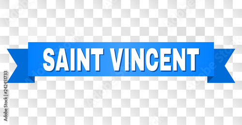 SAINT VINCENT text on a ribbon. Designed with white caption and blue tape. Vector banner with SAINT VINCENT tag on a transparent background.