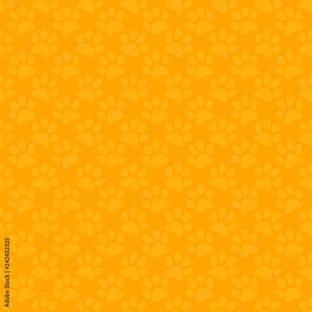 Seamless yellow cartoon cat footprints tracks pattern Seamless yellow cartoon cat footprints tracks pattern
