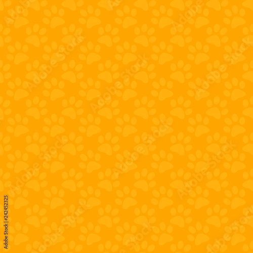 Seamless yellow cartoon cat footprints tracks pattern