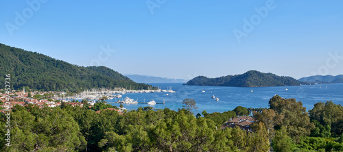 Fototapeta Naklejka Na Ścianę i Meble -  Panorama city scape of Gocek bay in Fethiye, Turkey