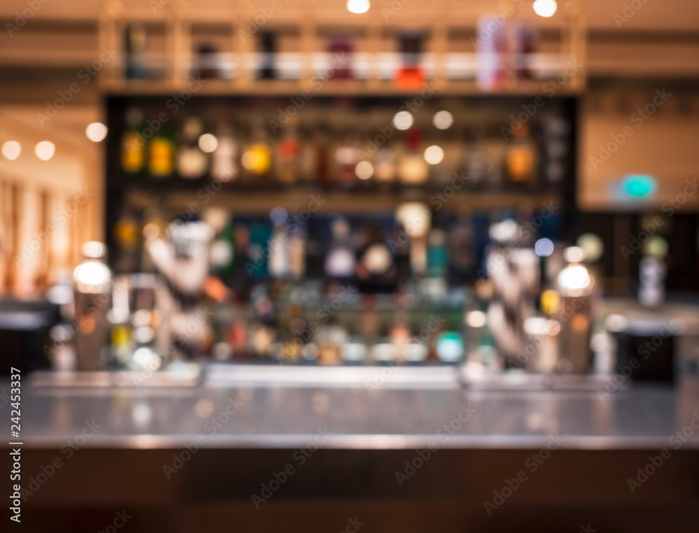 Table top counter Bar pub restaurant Blur cocktail shelf colourful background