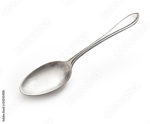 old silver spoon isolated on white with clipping path included