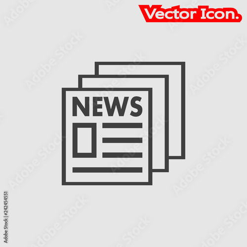 Newspaper icon isolated sign symbol and flat style for app, web and digital design. Vector illustration.