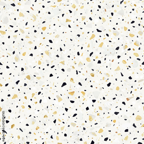 Terrazzo flooring vector seamless pattern in yellow colors