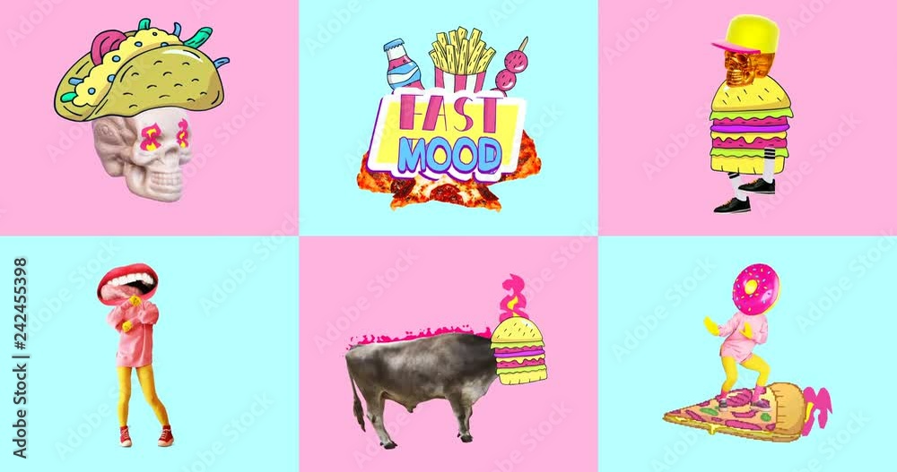 Animation gif set. Fast food addict, Fast food lover. Funny minimal gif characters. Animation gif set. Fast food addict, Fast food lover. Funny minimal gif characters.