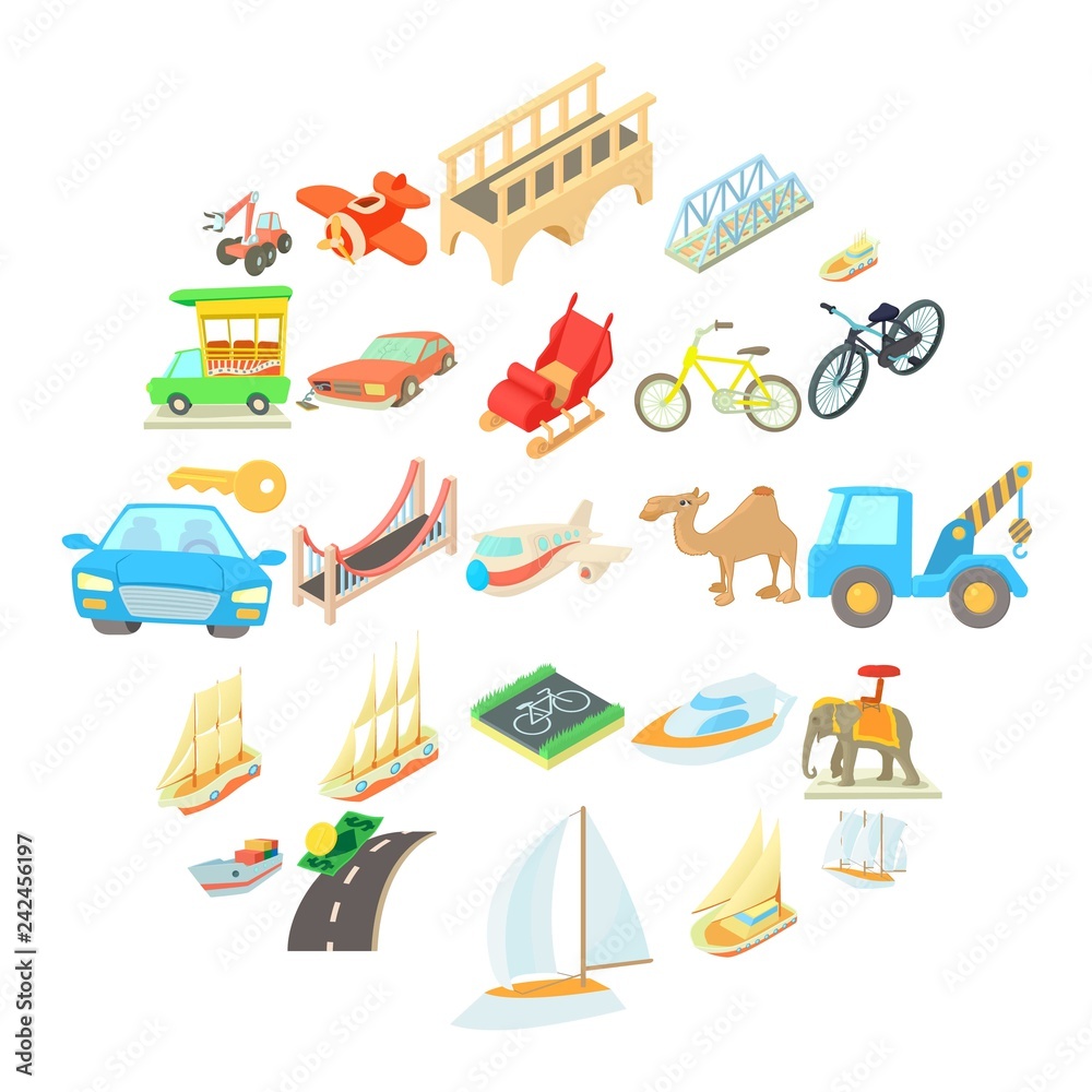 Fast driving icons set. Cartoon set of 25 fast driving vector icons for web isolated on white background