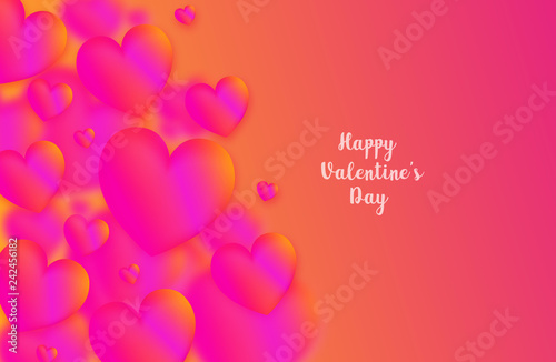 Pink heart colorful neon figures,Valentine's day greeting Banner