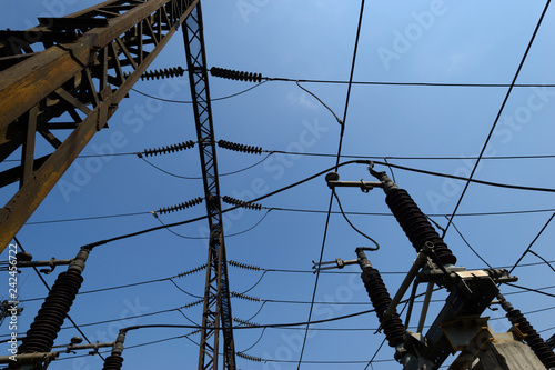 High-voltage tower and electric lines