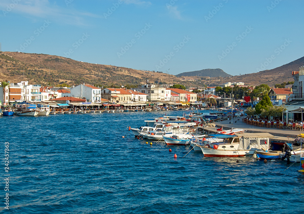 Fototapeta premium Izmir/Turkey - Foca / Fokai Bay with fishing boats on sunny day.