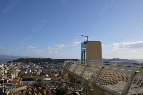 panorama of Cagliari with modern lift or elevator - View from castello the old city - sardinia.