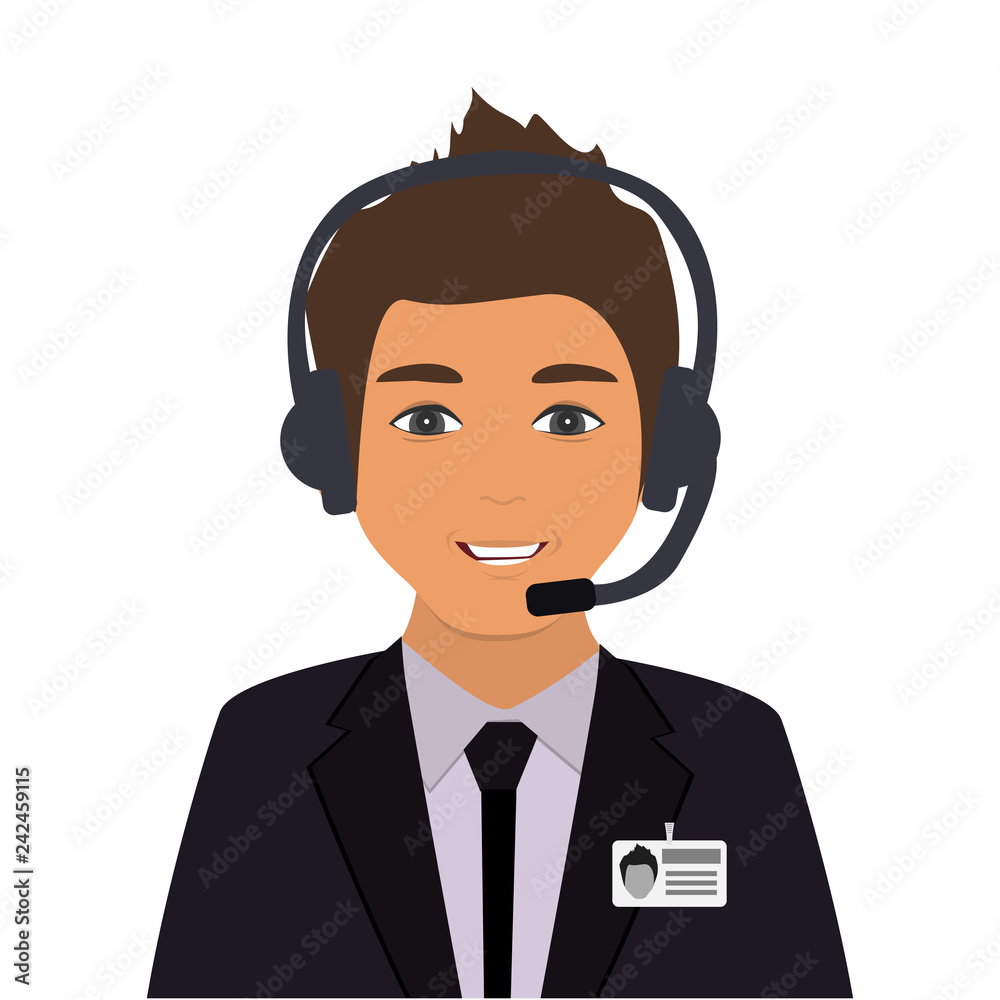 Businessman with beard in business suit with badge. User avatar. Customer service icon. Man business avatar profile. Flat vector icon. Vector illustration Businessman with beard in business suit with badge. User avatar. Customer service icon. Man business avatar profile. Flat vector icon. Vector illustration