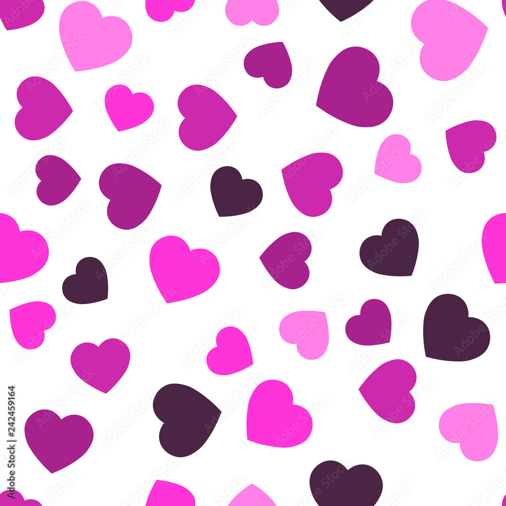 Pink hearts seamless pattern. Random scattered hearts background. Love or Valentine theme. Vector illustration. Pink hearts seamless pattern. Random scattered hearts background. Love or Valentine theme. Vector illustration.