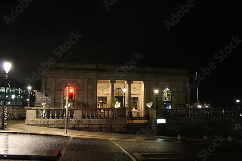 Dun Laoghaire, Ireland - December 05 2018, Christmas lights around Dun Laoghaire and the harbour area after a rain shower © Morgan