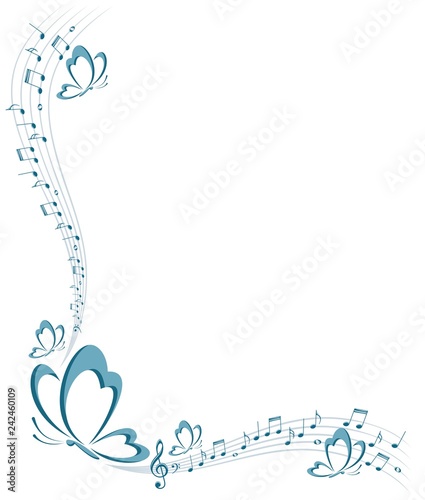 Frame with butterfly and music notes.