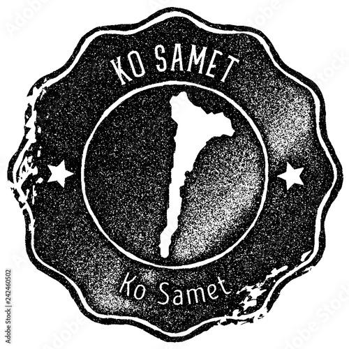 Ko Samet map vintage stamp. Retro style handmade label, badge or element for travel souvenirs. Black rubber stamp with island map silhouette. Vector illustration.