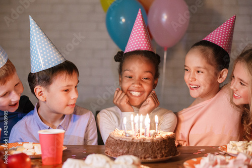 Obraz na plátne African-american girl having birthday party with friends