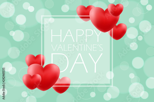 Happy Valentines Day romantic background with red hearts. 14 february holiday greetings. Vector Illustration. 