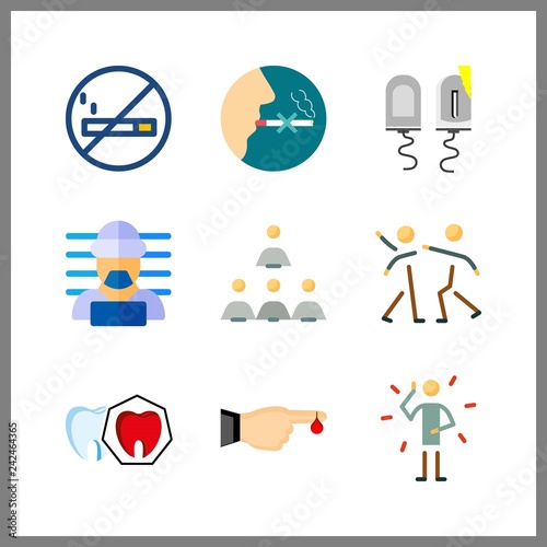 9 bad icon. Vector illustration bad set. aggressive and spoiled tooth icons for bad works