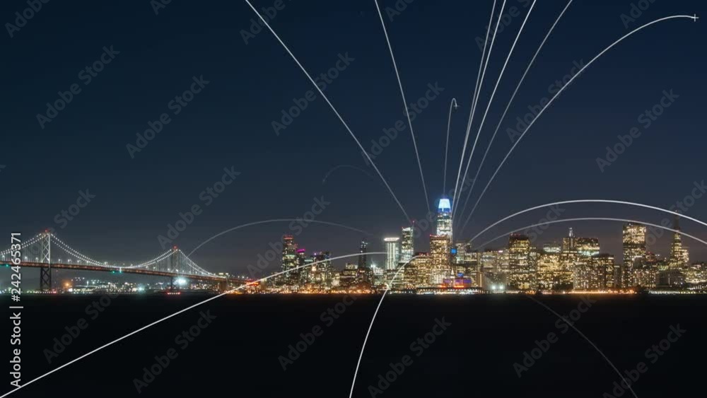 Timelapse.San Francisco Skyline Sunset with Connection Lines,California,United States