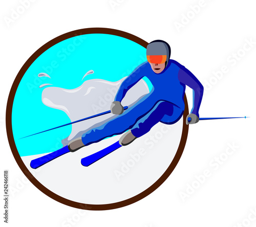 downhill skiing icon, Winter sports, isolated on white background