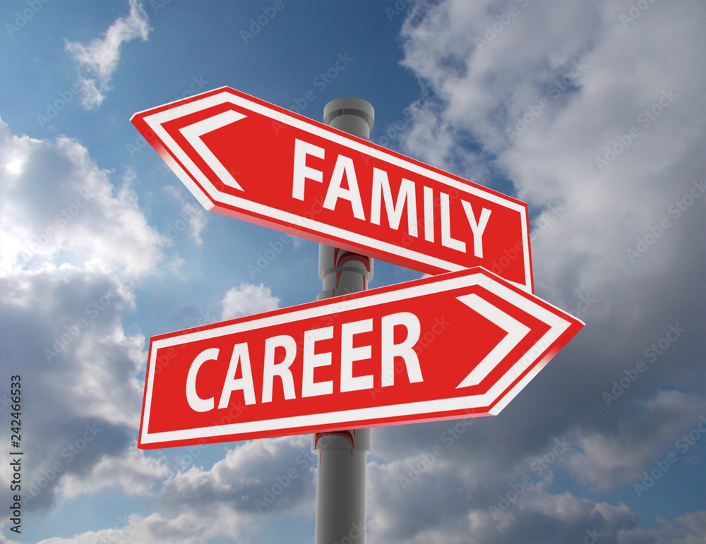 Obraz premium two road signs - family or career choice