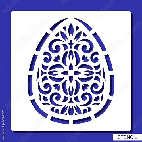 Stencil - decorative Easter Egg. Template for laser cutting, wood carving, paper cut and printing. Vector illustration.