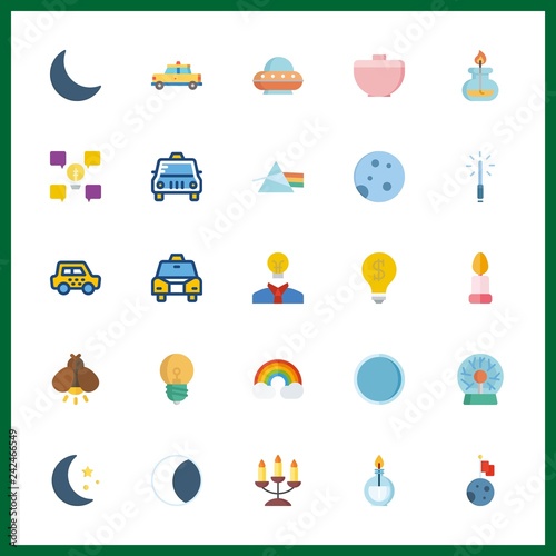 25 glowing icon. Vector illustration glowing set. candle and refraction icons for glowing works
