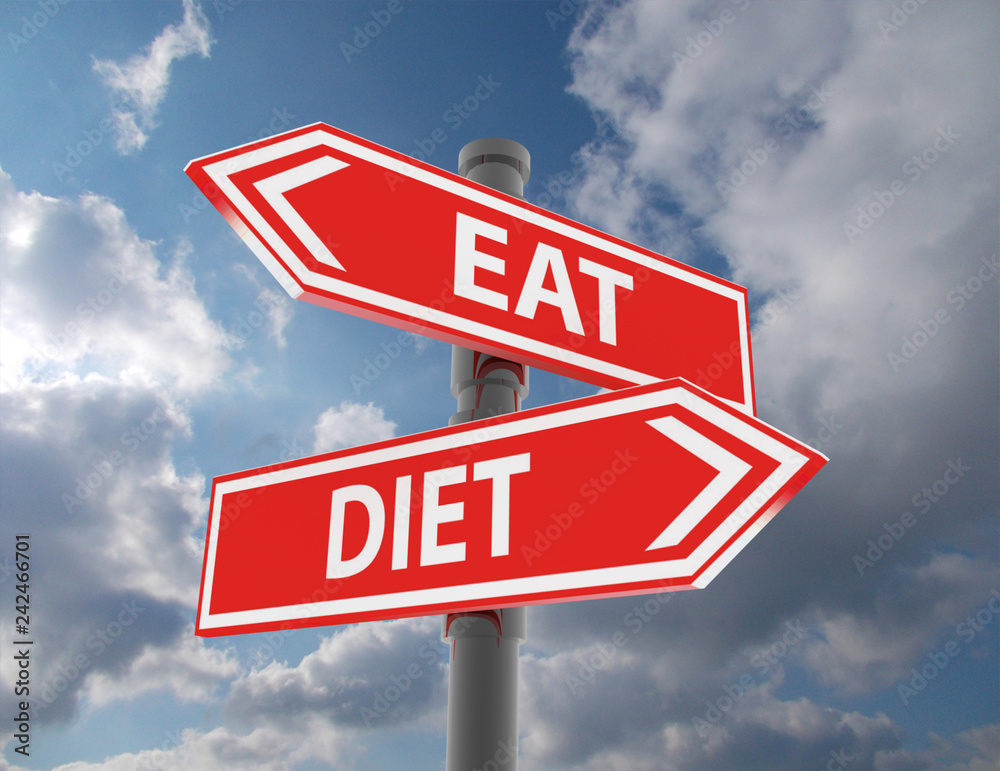 Fototapeta premium two road signs - eat diet choice