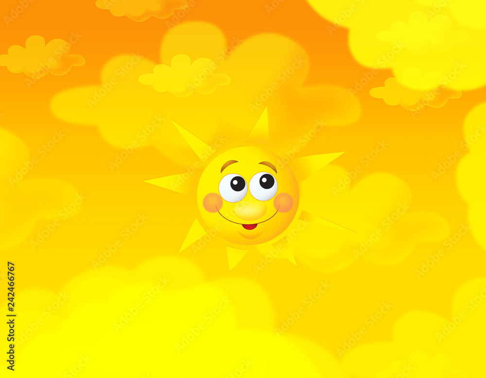 cartoon summer sky and happy sun background with space for text - illustration for children