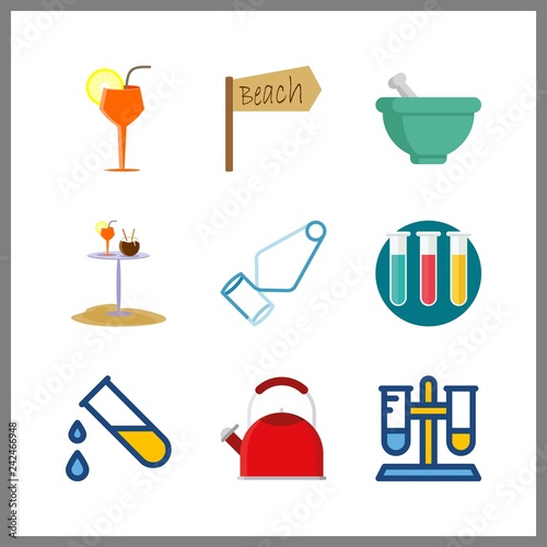 9 preparation icon. Vector illustration preparation set. cocktail bar and test tubes icons for preparation works